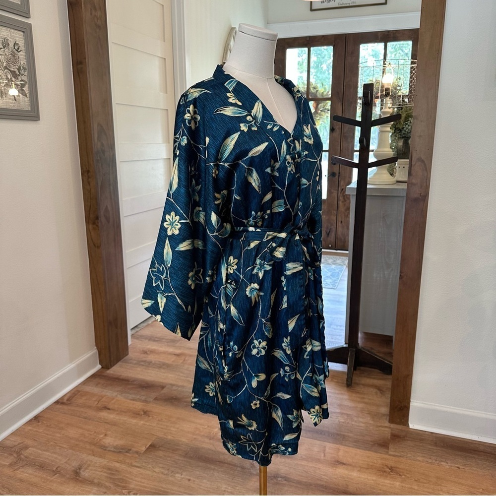 Vintage Y2K Blue Wrap Floral Soft Robe Matching Nightgown Intimates Pajama Set - Picture 4 of 11